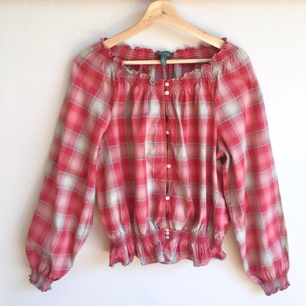 💋Ralph Lauren Heritage Plaid Off-The-Shoulder Top